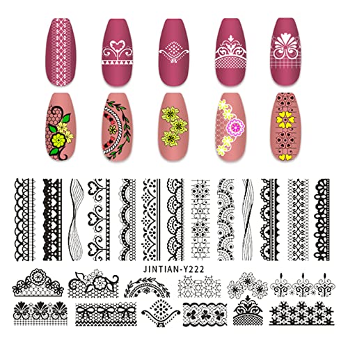 Loveourhome 8pc нокти Уметност комплет за печатење цвет геометриски чипка нокти марки шаблони за шаблони со силиконски стамчари,
