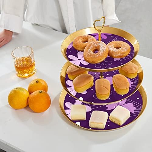 Цвет Шема Виолетова Тристепена Торта Штанд Овошна Чинија За Десерти Колачи Бонбони Овошје Шведска Маса Штанд За Свадба Домашна Забава Послужување