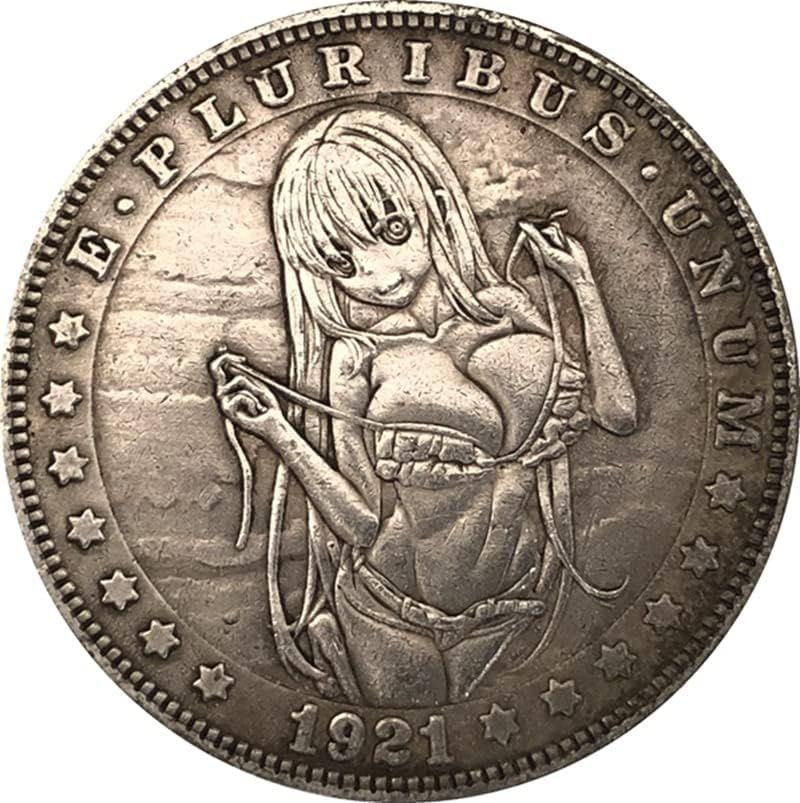 КИНГФЕНГ 38мм Антички Сребрен Долар МОНЕТА САД Морган Скитник Монета 1921д Занает 126