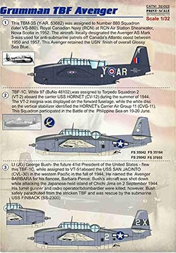 Декларации за Grumman TBF Avenger Decal 1/32 Скала за печатење 32-022 Период на WW II