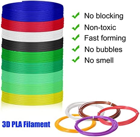 Relkwolfer 3D Pen Pla Filament Refills, 26 бои, секоја боја 10 стапки, вкупно 260 стапки, 1,75 mm, мазни печатење за деца, пакувајте со 6 капачиња
