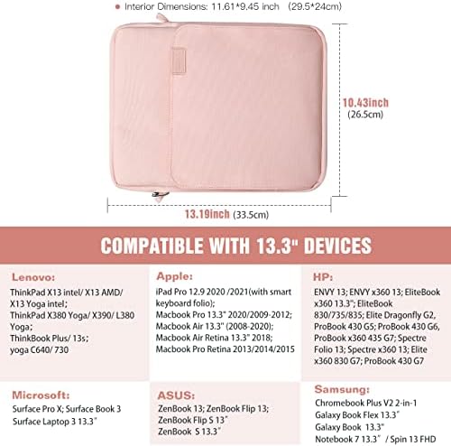 Случајот за ракав на лаптоп од 13.3 инчи за iPad Pro 12.9 2022-2020, Galaxy Tab S8+ 12.4 , MacBook Air 2022-2018, MacBook Pro 2022-, Surface Pro 9/8/X, џебна торба со рамената со рачка-розова
