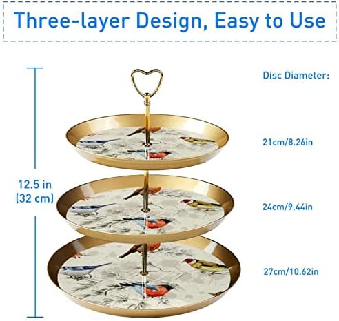 3 Ниво Кеккејк Штанд Кула За Кекси Дисплеј Држач За Кекси Кула За Десерт За Забави Настани Декор, Зимски Птичји Бор Цвет Гроздобер