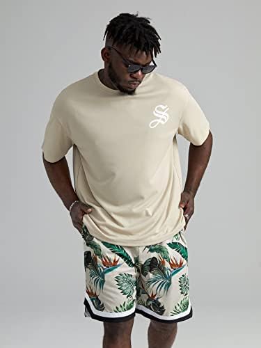 Облека со две парчиња за мажи со мажи, графички мета и тропски шорцеви поставени