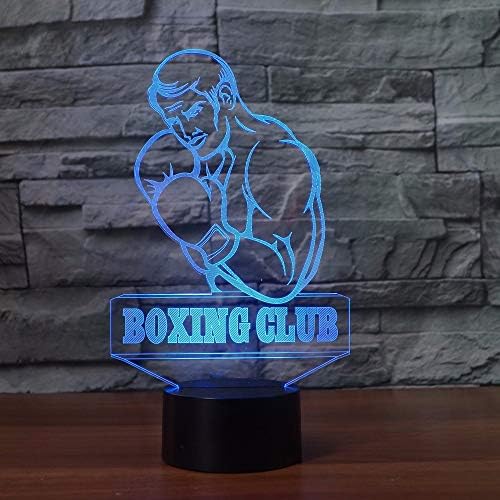 Superiorvznd 3D Visual Boxing Man LED ноќно светло допир табела за табела Оптичка илузија ламби 7 светла за промена