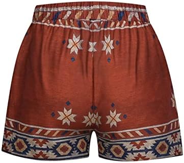 Женски шорцеви етнички џемпери за западни ацтеки печати панталони за плажа, еластично влечење на половината, кратки пантолони, редовно вклопување