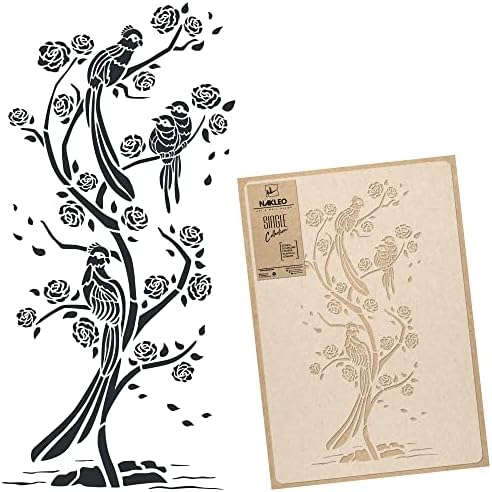 Повторно употреба на пластична wallидна матрица // 25,5 x 37.4 // Кинески птици - Chinoiserie #1 // Уметниот занаетчиски образец Mylar