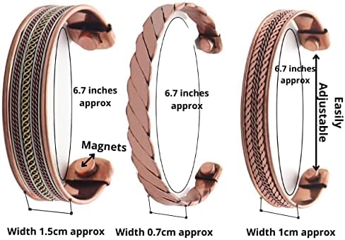 Бакарни нараквици за мажи и жени- сет од 3 | бакар со 2 моќни магнети | Природно олеснување за болка во зглобовите и артритис