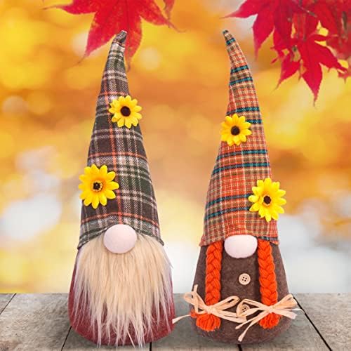Cdlong 2pcs в Valentубените гноми г -дин и г -ѓа сончоглед гноми украси, рачно изработени летни есенски гноми за издвоени декорации на