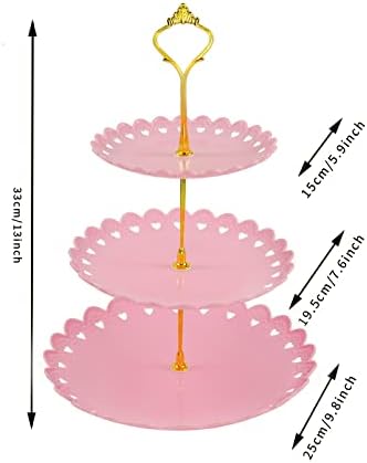 3 парчиња 3 Нивоа Розова Пластична Штанд За Кекси Десерт Држач За Кекси Колачи Кула За Прикажување Овошни Бонбони За Свадба, Роденденска Забава, Чајна Забава и Туш З?