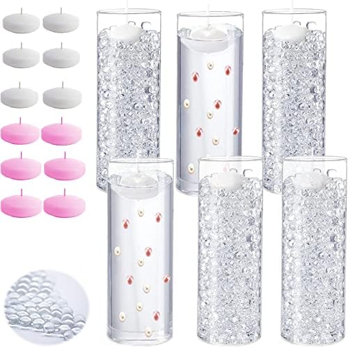Стаклен цилиндер вазна чиста, центри на стаклени цветни вазни, повеќекратна големина со лебдечки свеќи со вода вазна филер гел монистра за декорација