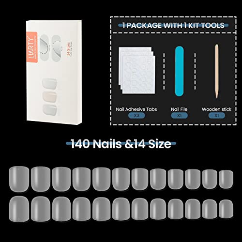 Кратки Совети за Нокти 140 парчиња Лажни Нокти Со големина 14 Квадратни Мат Гел Совети За Нокти Јасно Притиснете На Ноктите За Целосно