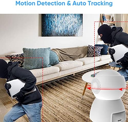 Qikoo Home Security WiFi Camera Camera 5GHz WiFi камери, панорамски фотоапарат од 360 степени со телефонска апликација, HD 1080p внатрешна