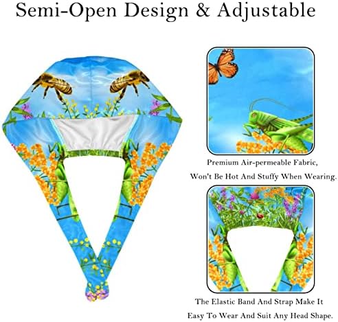Работно капаче со копче, 2 парчиња прилагодлива вратоврска за вратоврска за грб за коса за жени, летни инсекти пеперутка
