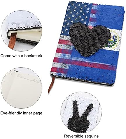 Grunge USA EL_SALVADOR FLAG SENORBOOT Reverse Flip Sequin Journal With Bookmarks Diare Book за материјали за туристички канцеларии