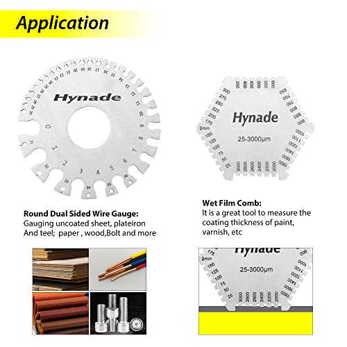 Hynade 2PCS не'рѓосувачки челик мерна алатка за мерење на жицата, мерач на мерачи на мерачи со двојна еднострана метална листока и