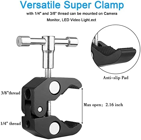 Магијата Рака Камера Стегач, ChromLives Прилагодливи 11 Артикулирање Рака Камера Монтирање Со Супер Стегач W/ 1/4 и 3/8 Тема ЗА