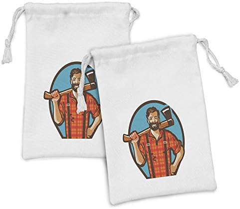 Lунарлива торбичка за ткаенини од ткаенини од 2, цртан филм зрел дрвен дрвокрадски човек со алатка за најавување на рамо, мала торба