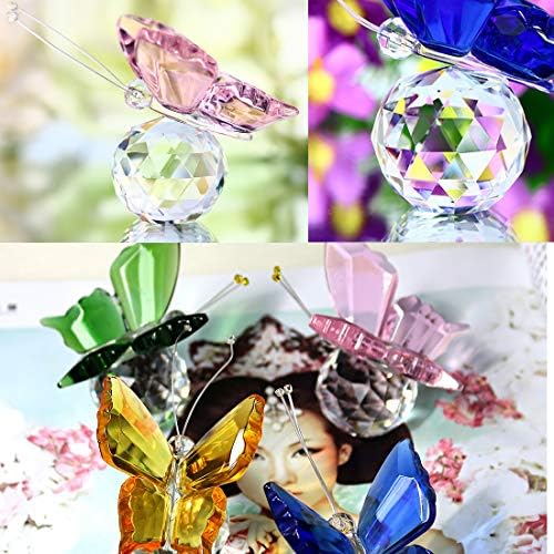 Qfkris стаклена пеперутка фигура со кристална топка за домашна декорација