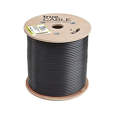 Truecable RG6 Outdoor Dual Shield Coax, 500ft, црна, директна оценка за погребување, коаксијален кабел за проводник на бакар, тестиран од