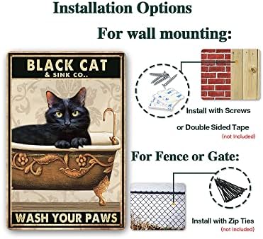 Смешна бања метална калај знак wallид декор, црна мачка измијте ги шепите лимен знак за канцеларија/дом/училница за бања за купатила,