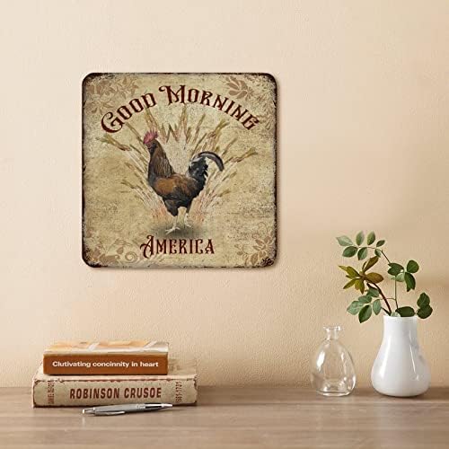 Фармхаус пилешко знак петел и пченица добро утро Америка гроздобер метален знак метал уметнички отпечатоци знак смешна просторија
