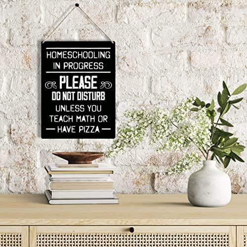 Домашно учење во тек не вознемирувајте знак од дрво 8 x 10 домашно училиште Дрвена висечка плакета за декорација на уметност од домашен wallид