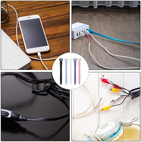 20 пакувања што можат да се употребуваат силиконски кабелски врски, еластични силиконски поштенски врски за кабел за жици, организатор на кабел за кабел за дома, орг