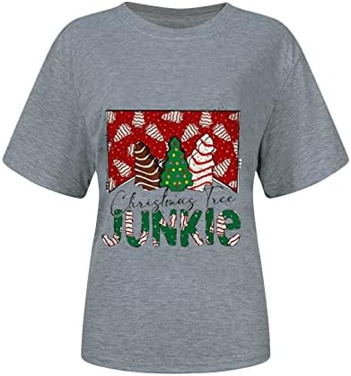 2022 Среќни Божиќни кошули за жени новини Божиќни писма печатено блуза облечена лежерна кратка ракав за одмор