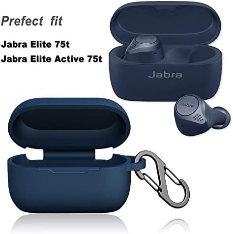 Случајот со силиконски AOTAO за Jabra Elite 75T & Jabra Elite Active 75T, мека и флексибилна, покривка отпорна на гребење/шок со карабинер