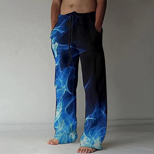 Мажи памучни постелнини панталони летни џебови со еластични панталони за влечење на половината