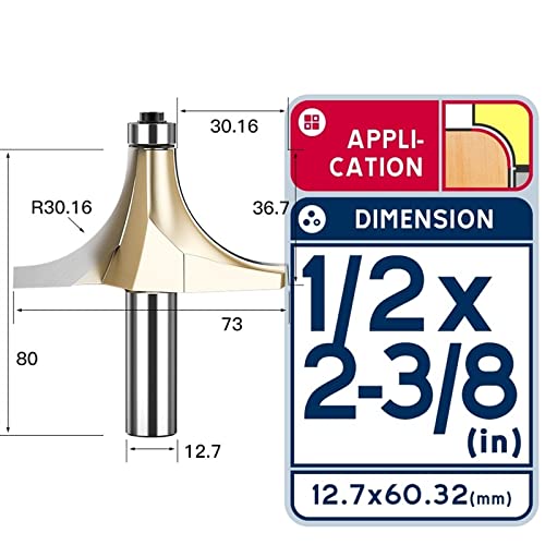 Корнер за заокружување на рутерот бит конкавна со паралелно шинк 1/2 1/4 инчен алатка за обработка на дрво, тркалезен раб на работ 1 парчиња