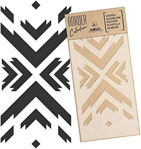 Наклео гранична пластична пластична wallидна матрица - 21x45cm / 8 ”x 17” - геометриски украс на Ацтек - Шаблон за сликарство за сликарство