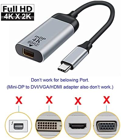 NFHK USB-C тип C до мини DP DisplayPort Адаптер за кабел 4K 2K 60Hz за таблет и телефон и лаптоп