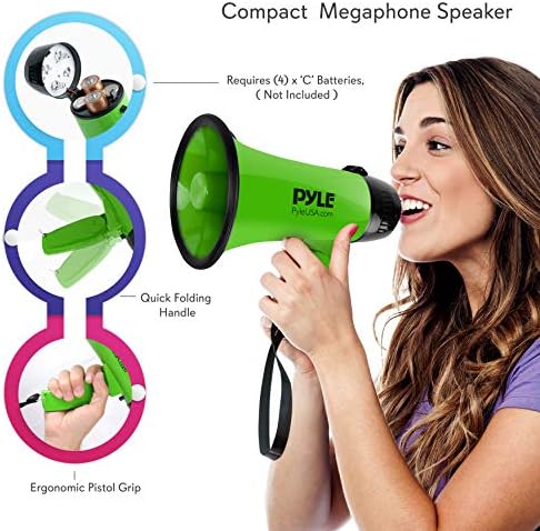 Pyle Portable Megaphone Sonder Siren Bullhorn - Компактен и батерија управувана со моќност од 20 вати, микрофон и преносен мегафонски