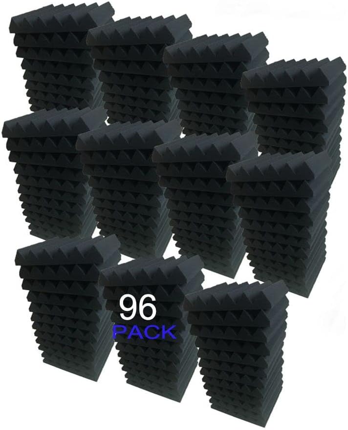 Changyangwu 96pack црна акустична пена панел клин студио за звучно изолирање на wallидни плочки 12 '' x 12 '' x 2 ''