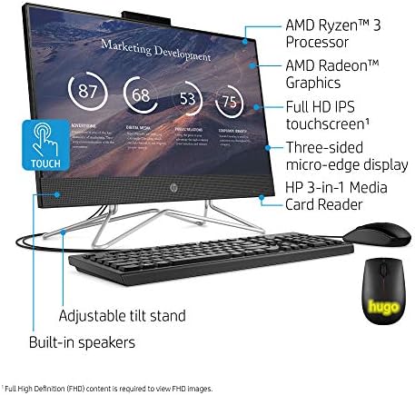 HP 2020, 22 се-во-еден десктоп компјутер 21,5 FHD екран на допир/AMD Ryzen 3 3250U/8GB DDR4 RAM/1 TB HDD/DVD-WRITE