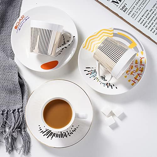 Чаша за кафе Hansyelect Marabou Cafe and Set 10oz Creative Art Mirage Inverted Image Chip Луксузен порцелан чајник за измет за кафе од капучино еспресо чај Убави подароци