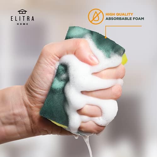 Сунѓер на тешки чистачи на Елитра, технологија за хидрофилна пена отпорна на миризба, без мирис - зелена - 24 пакет