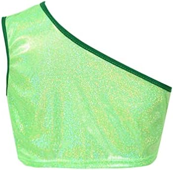 Yonghs Kids Girls Shiny Sequins Dance Crop Tops единечен резервоар за рамо, врвен салата јога спортски градник џез хип хоп танцувачка