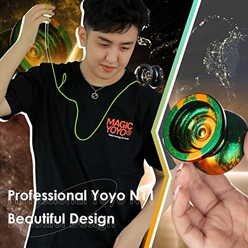 Magicyoyo Professional Oreponsive Yoyo N11 пакет од 2, легура метал Yoyo за стринг трик, двојна намена јојо со 12 yoyo жици +