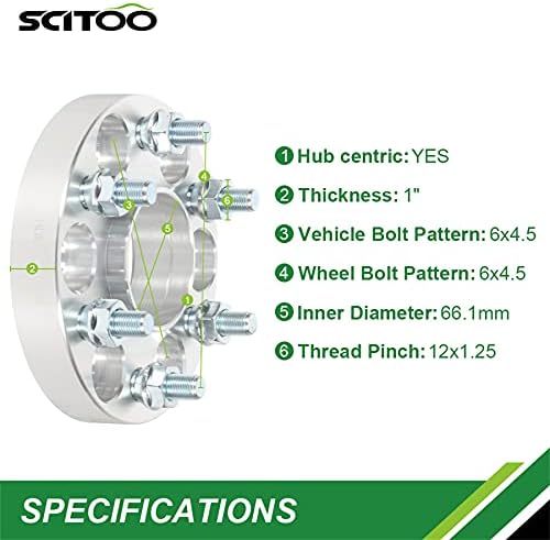 SCITOO 4x 1 инчен Hubcentric Тркало Растојанија 6x4, 5 до 6x4, 5 6 Lug 12x1, 25 Столпчиња се вклопува за за tathfinder тркало растојанија