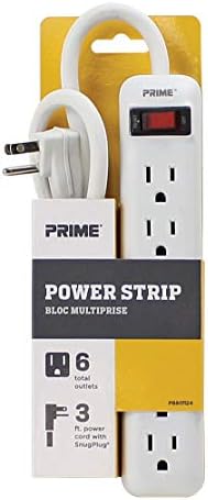 Prime Wire PB801124 6-Outlet Power Strip со 14-3 SJT 3-метри кабел