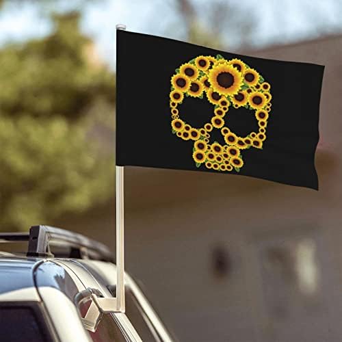 Сончогледот череп со знаме на автомобили со автомобили 12 × 18inches прозорец клип банер за возило со приврзоци автомобили на отворено