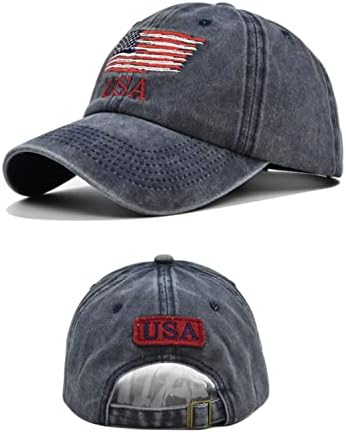 Американско знаме гроздобер потресена бејзбол капа унисекс тато капа поло -стил низок профил капа за прилагодување на денот на независноста