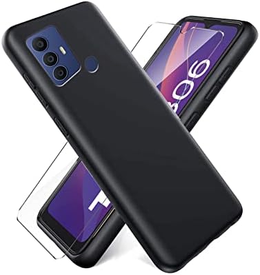 Feisu за TCL 306 Case Case Black and Screen Protector, [2 in 1] TPU силиконски мек шок -изобилен заштитен заштитен браник + [1 пакет] Темпречен