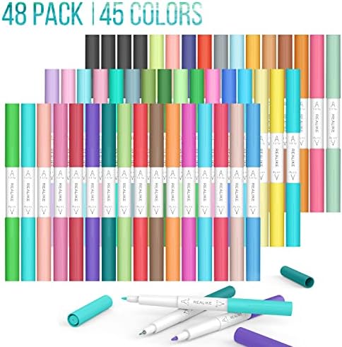 Realike Dual Tip Pens за Cricut Maker 3/Maker/Истражете 3/Air 2/Air, пенкало со двојни врвови на маркери од 48 пакувања за