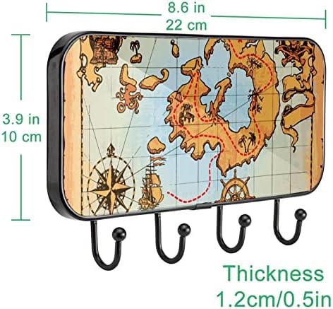 Стариот Пиратски Мапа Печатење Палто Решетката Ѕид Монтирање, Влезот Палто Решетката со 4 Кука За Капут Шапка Чанта Облека Бања Влезот Дневна Соба