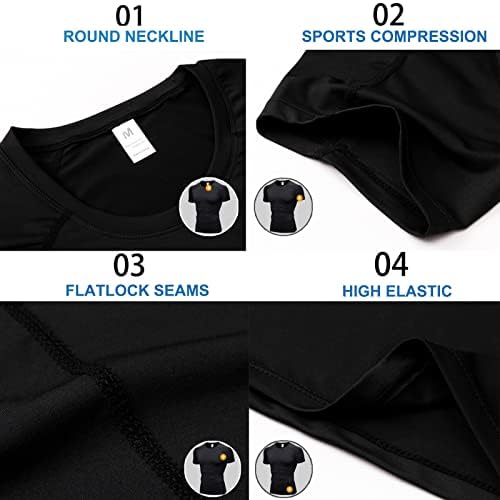3 пакувања кошули за машка атлетска компресија со кратки ракави тренингот маица Топ ладно сув спортски базлејкер што работи под