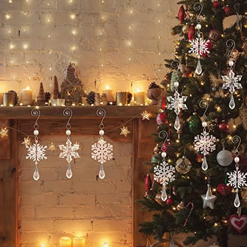 6 парчиња Божиќни украси за снегулка Божиќ Акрилик висечки украс кристали Снегулки украси од снегулка од 6 инчи должина од снегулки со куки
